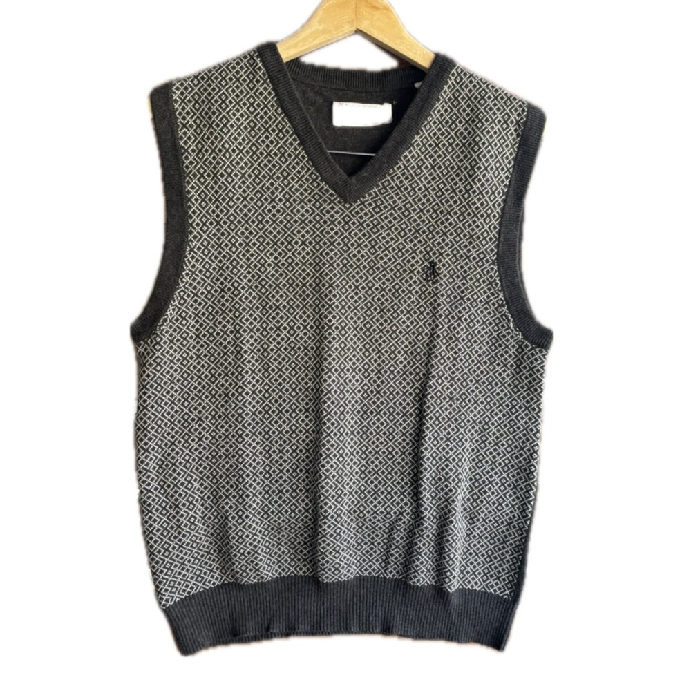 Penguin Munsingwear Mens Black Gray Cashmere Blend Sweater Vest Size Small